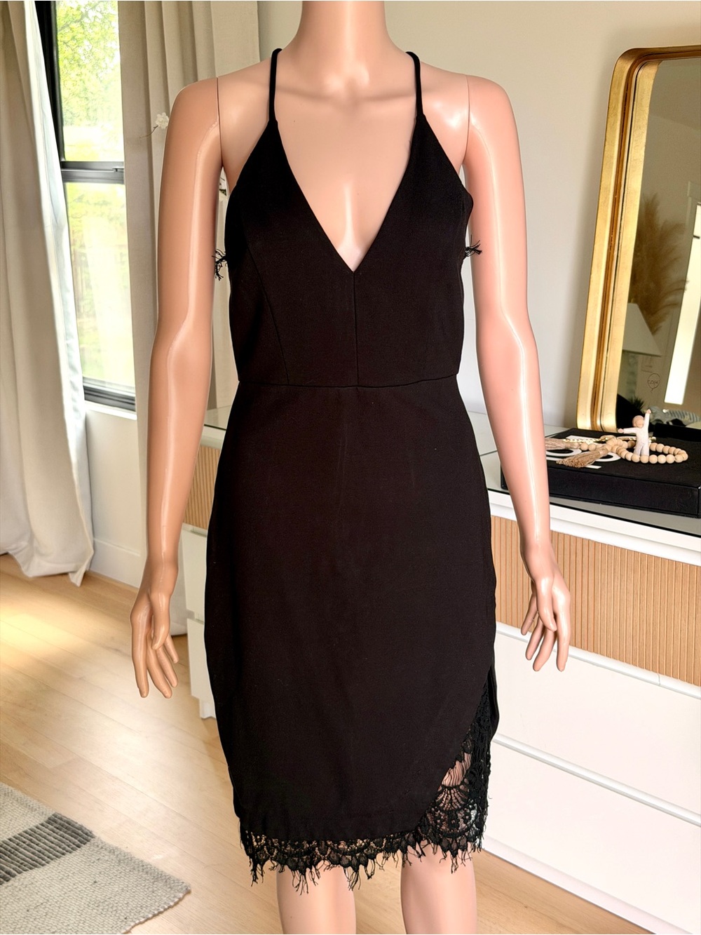ASTR Black Lace-Hem V-Neck Slip Dress